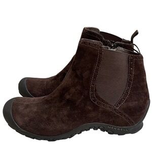 Merrell plazaDark Brown Suede Chelsea Ankle Boots Women US Size 9.5 EUC‎